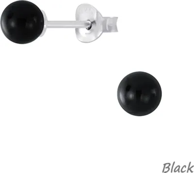 Produktbild von Perlenohrringe: runde Ohrstecker Silber 925 „Kugel“ Black