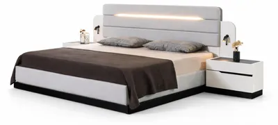 Immagine prodotto di Confortevole set da camera da letto bianco con letto matrimoniale e 2 comodini in legno