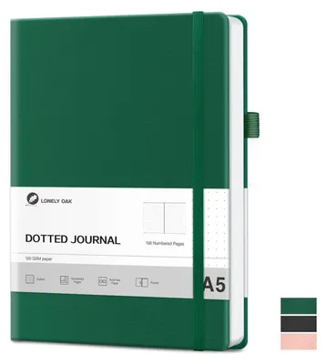 Obrázok produktu pre Zošit A5 s tvrdou väzbou, bodkovaný, 120 g/m², kvalitný papier, 156 strán, zelený