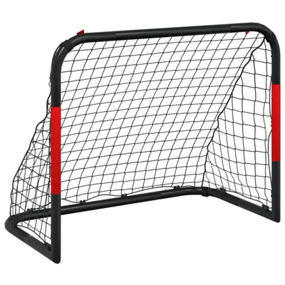 Image de But de football avec filet rouge et noir 90x48x71 cm acier