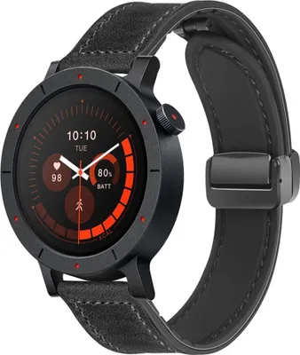 Produktbild von Silikon Kunstleder Armband für CMF Watch 3 Pro mit Falt Magnetverschluss Schwarz