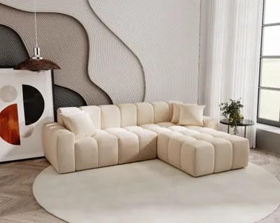 Obrázek produktu pro Rohová sedací souprava 265 cm Napoli - rohová sedací souprava s prémiovou tkaninou, designová sedací souprava, rohová sedací souprava ve tvaru L, pravá (Béžová - Komodo 11)