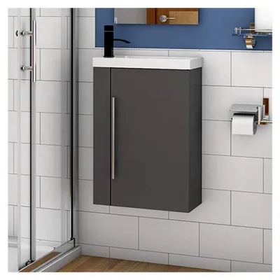 Produktbild von Badezimmermöbel Set 45 cm Waschbecken mit Unterschrank für Gäste-WC in Anthrazit