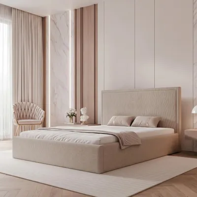 Obrázek produktu pro Čalouněná postel TIRANO 140x200, béžová, prémiový plyš, s úložným prostorem a roštem