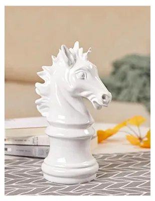 Produktbild von Moderne Schachritter Figur aus Polyresin in Weiß, 25 cm