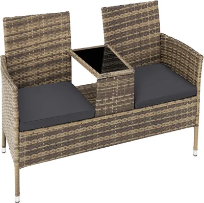 Produktbild von tectake® Rattan Gartensitzbank Narbonne 2-Sitzer, 133 x 63 x 84 cm 6 cm Sitzpolster