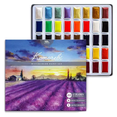 Produktbild von MozArt Supplies Aquarellfarben-Set 40 lebendige Farben in Metallbox Aquarellkasten Wasserfarben Kasten
