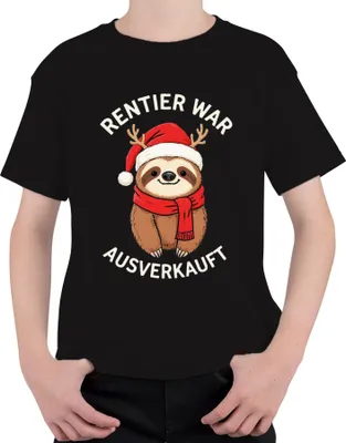 Produktbild von Rentier war t Faultier Weihnachten lustig Geschenk Uni Kinder T-Shirt, Schwarz, 104
