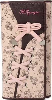 Produktbild von Damen Elegant Süß Leder Geldbörse Damen Blumen Schnürsenkel Schuhband Portemonnaie Geldbeutel Rosa