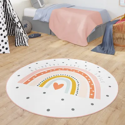 Produktbild von TT Home Teppich Kinderzimmer Kinderteppich Babymatte Regenbogen Motiv Mit Herz Design Größe 80 cm Rund