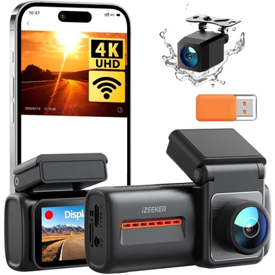 Zdjęcie produktu dla Kamera samochodowa - 4K przód i 1080p tył - Wyświetlacz 3 cale IPS - Wi-Fi 6 - 32 GB