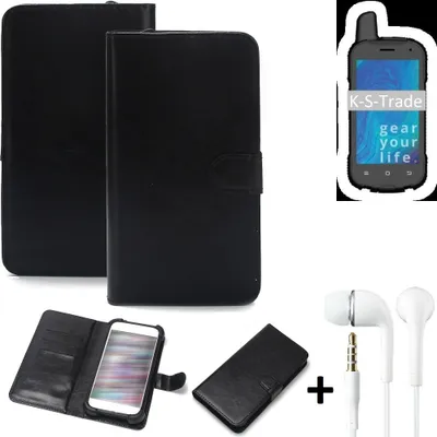 Produktbild von K-S-Trade Wallet Case Handyhülle kompatibel mit Ruggear RG720 Schutzhülle Flip cover Flipstyle Tasche Hülle Flipcover Slim Bumper schwarz + in ear