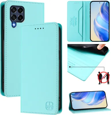 Produktbild von Lederhülle für Samsung Galaxy M53 5G Hülle Flip Brieftasche Kartenfächern Ständer Schutzhülle Türkis