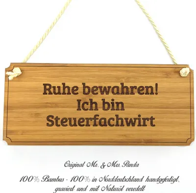 Produktbild von Mr. & Mrs. Panda Schild Steuerfachwirt - Geschenk, Landhaus, Shabby, Werbeschild, Reklameschild, Graviert, Ausbildung, Geschenkidee, Holzschild, Abschied, Gratulation