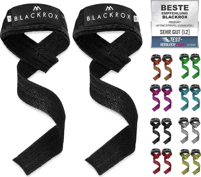 Produktbild von BLACKROX Lifting Straps Zughilfe Bodybuilding, Hebebänder Frauen und Männer, gepolstert, Kreuzheben, Krafttraining, Gewichtheben, Schwarz, 1 Paar