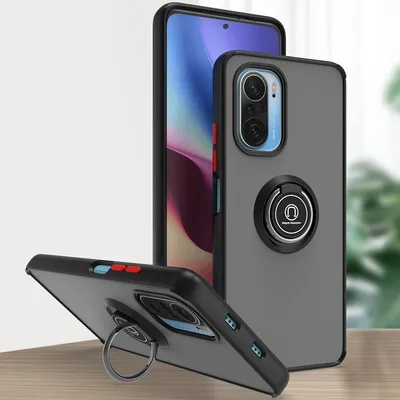 Produktbild von Xiaomi Poco F3 Hülle, Ring Halter Ständer Matte Transluzent TPU Rahmen Stoßfest Schutzhülle für Xiaomi Poco F3 Dunkelgrau