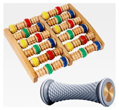 Produktbild von Fußmassageroller aus Holz mit Igelball zur Fußmassage, Holzroller für Fersensporn zur Stressreduzierung und Entspannung für Zuhause und Büro