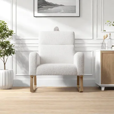 Image de Fauteuil à bascule, Fauteuil à bascule rembourré avec structure en bois, Fauteuil relax avec accoudoirs, pour chambre à coucher, salon