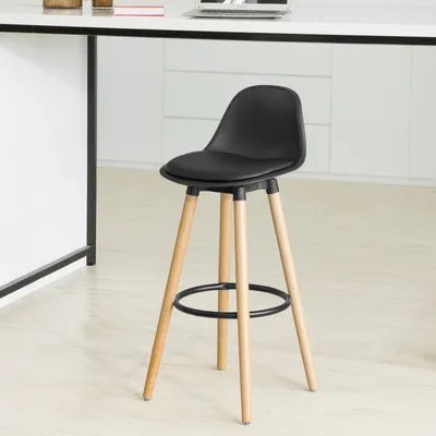 Produktbild von SoBuy FST70-SCH Barová stolička s podnožkou Barová stolička Pultová stolička Barová stolička s opěradlem černá Bukové nohy Výška sedu: 70 cm
