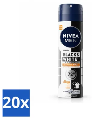 Obrázek produktu pro 20 kusů deodorantu ve spreji NIVEA MEN Black & White Ultimate Impact, objem 150 ml – výhodná balení
