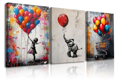 Zdjęcie produktu dla Zestaw 3 obrazów na płótnie przedstawiających motywy balonów i graffiti