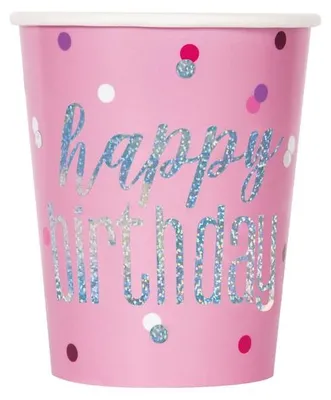 Produktbild von 8 Pink Dots Birthday Pappbecher 266ml