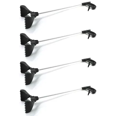 Produktbild von 4er Set Universal Greifzange mit Schaufel Alu Müllzange Greifarm Abfall Müll Greifer Zange Greifhilfe Müllgreifer Aufhebehilfe Müllsammler Greifkralle Schwarz