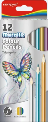 Image de Crayons de couleur triangulaires métallisés KEYROAD, 12 couleurs