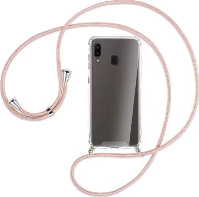 Produktbild von Handykette Backcover-Schutzhülle mit Band (Metall silberfarben) für Samsung Galaxy A20e - roségold