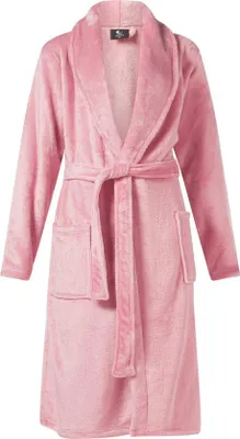 Productafbeelding van Unyqoos® Lunatex badjas voor dames, gemaakt van , roze, maat L/XL – zacht, sneldrogend, met kraag, strikceintuur en 2 zakken