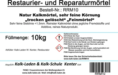 Produktbild von Restaurierungs- und Reparaturmörtel, naturreiner Kalkmörtel, 10 kg im Eimer