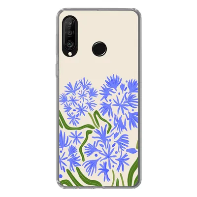 Produktbild von MuchoWow® Handyhülle Schutzhülle Hülle für Huawei P30 Lite Blume - Blau - Blatt - Einfach Silikon Softcase Handy Hülle - Handyhülle