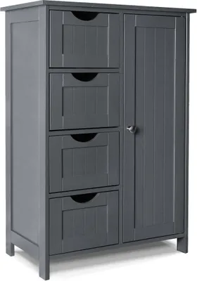 Image de Meuble de salle de bain VOUNOT® avec 4 tiroirs et 1 porte, pour salle de bain, 30 x 55 x 82 cm, gris