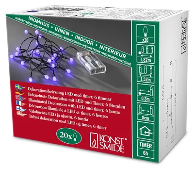 Obrázok produktu pre LED svetelná reťaz, 20 fialových LED diód, časovač s 6-hodinovým cyklom, napájanie na batérie