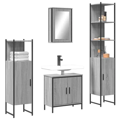 Produktbild von Design 4-tlg. Badmöbel-Set Grau Sonoma Holzwerkstoff, Badezimmerschränke 2024 Neu