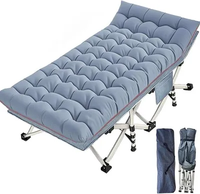 Imagen del producto de Cama plegable de camping, tamaño XXL, extra ancha (81 cm), con colchón, para adultos. Cama de camping, capacidad de 400 kg. Cama plegable para invitados, con bolsillo lateral, tumbona de camping portátil, ideal para actividades al aire libre, viajes, jardín e interiores