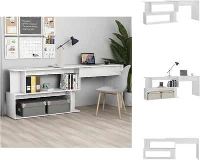 Immagine prodotto di vidaXL Scrivania ad angolo bianco lucido 200x50x76 cm in legno - Scrivanie