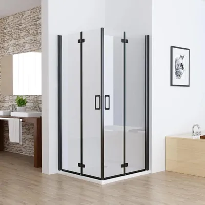Produktbild von LISA Duschkabine 120x120 x185 cm Eckeinstieg Falttür 180º Pendeltür Glas Duschwand für Dusche mit Matt Schwarz Rahmen ESG Sicherheitsglas Faltbar