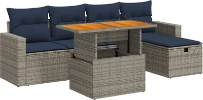 Imagen del producto de vidaXL Juego de 6 piezas de sofá de jardín con cojines, color gris, fabricado en ratán sintético y con patas de acacia