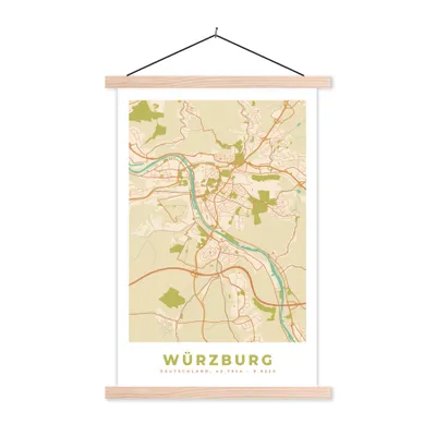 Produktbild von MuchoWow® Textilposter Karte - Würzburg - Jahrgang - Karte 40x60 cm mit holzfarbenen Rahmen - Poster