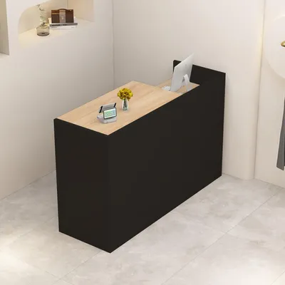 Produktbild von Empfangstheke Rezeptionstheke Verkaufstresen Holz mit Stauraum 130x50x100 cm Schwarz/Holzfarben
