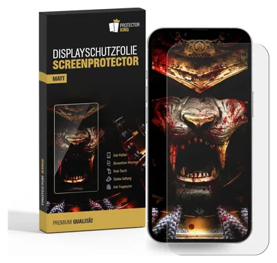 A product box for a screen protector is shown next to a smartphone with the screen protector applied.