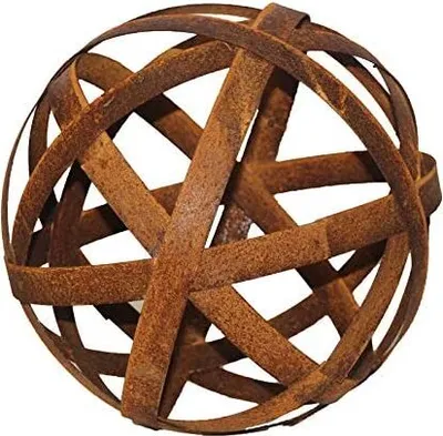 Produktbild von Kugel 30cm aus Metall Edelrost Rost Streifenbandkugel Eisen Deko Gartendeko Bänderkugel Stahlbandkugel