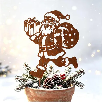 Productafbeelding van Roestige kerstman - Tuinsteker - Kerstdecoratie - Binnen en buiten - Metalen bloemensteker - Kerstfiguren - Decoratie