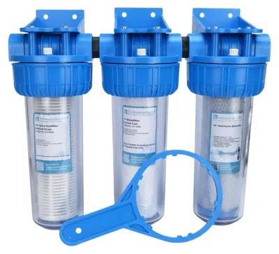 Produktbild von 10' 3-Stufen Wasserfilter System für Hauswasser Zisterne Brunnen Pumpe Hauswasserwerk 3/4' Anschluss