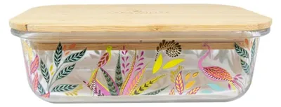 Lunchbox aus Glas und Holz, 640 ml, mehrfarbig, mit Deckel