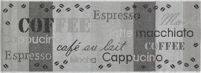 Produktbild von Teppich - Hellgrau - Dunkelgrau - 67 x 180 cm - mit Kaffee Motiven und Schriftzug