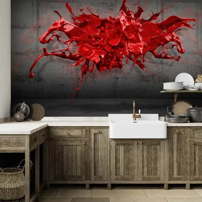 Produktbild von Vlies Fototapete - Red Ink Blot 300x210 cm Abstrakt a-A-0186-a-b