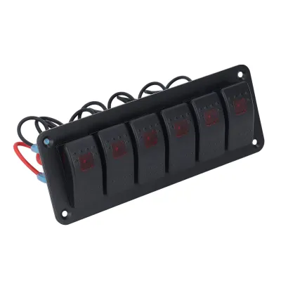 Zdjęcie produktu dla 6-gniazdowy panel przełączników, 6-gniazdowy przełącznik kołyskowy, panel przełączników LED, przełącznik kołyskowy łodzi morskiej, wodoodporny panel przełączników kołyskowych, panel przełączników wł