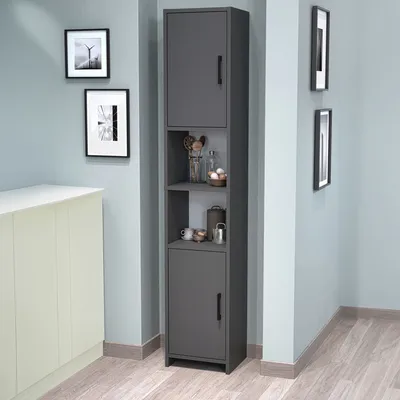 Produktbild von Hochschrank 'Rautrina' Badezimmerschrank mit 2 Türen und 6 Fächern 180 x 35 x 30 cm Anthrazit